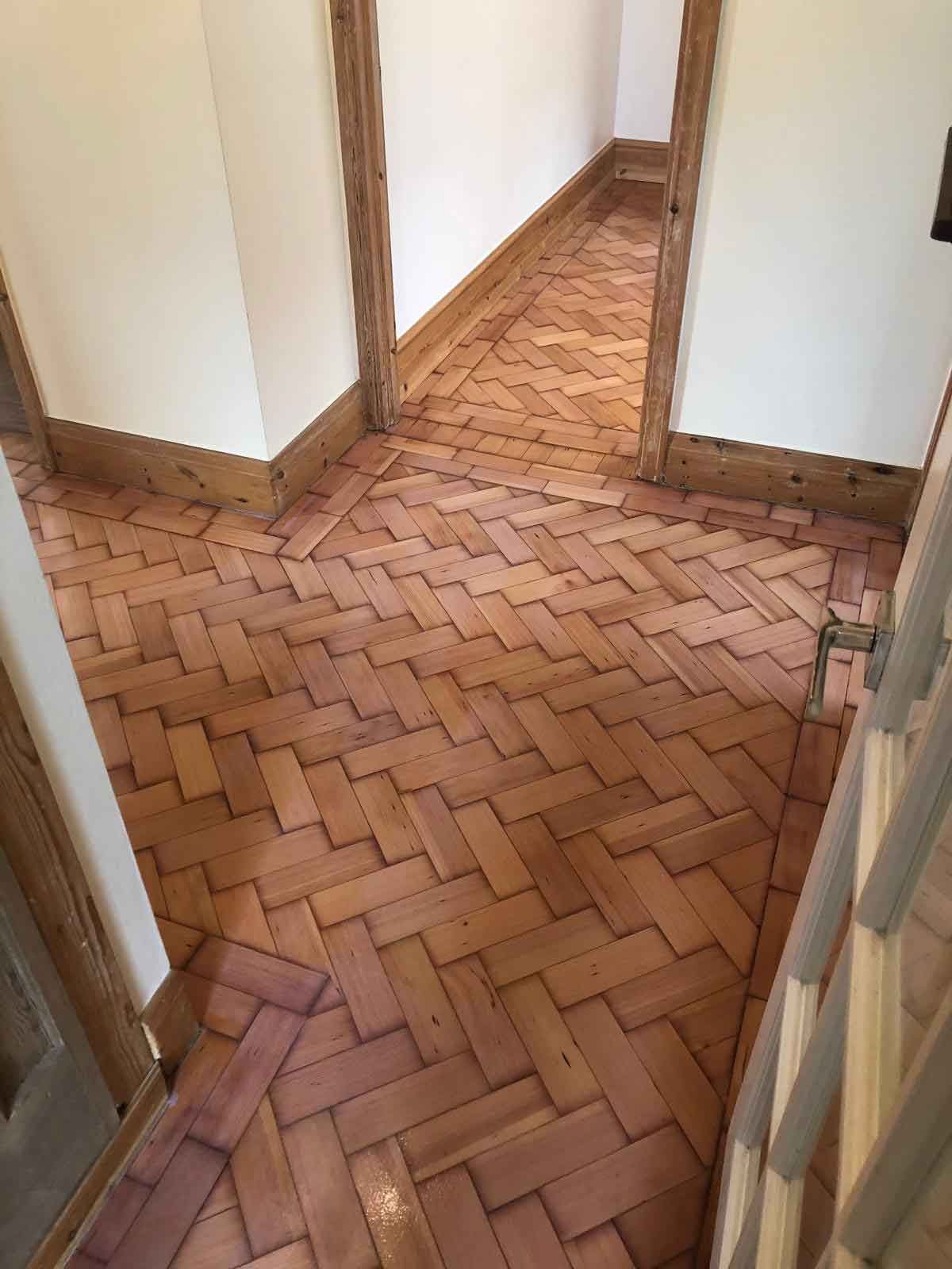 Lacquering to Pitch Pine Parquet Floor in Torquay