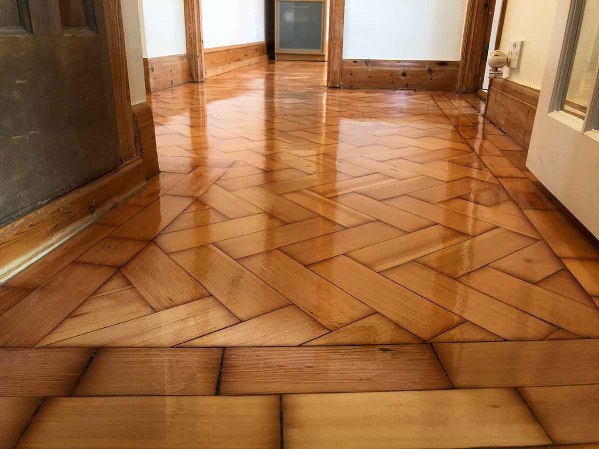 Natural Finish to Pine Parquet Wooden Floor in Torquay