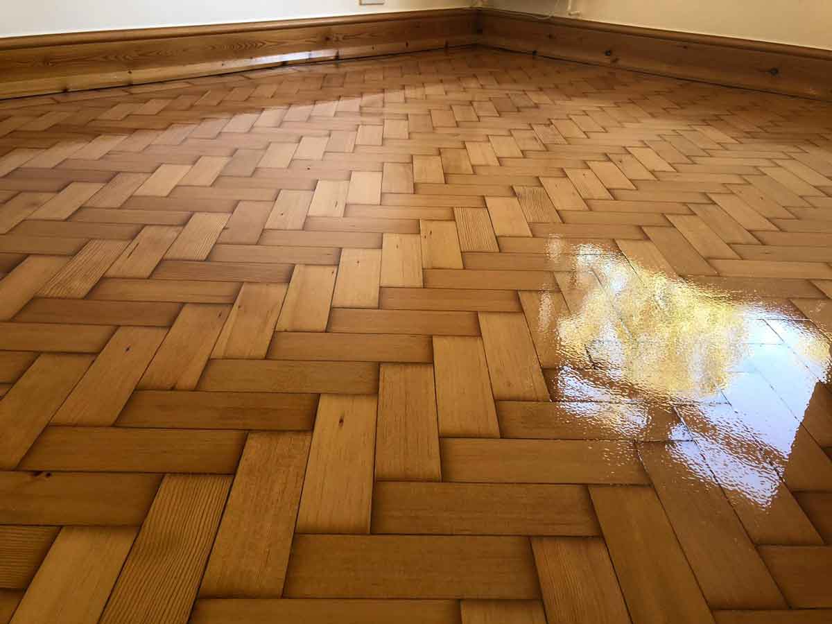 Oiled and Lacquered Pitch Pine Parquet Floor in Torquay
